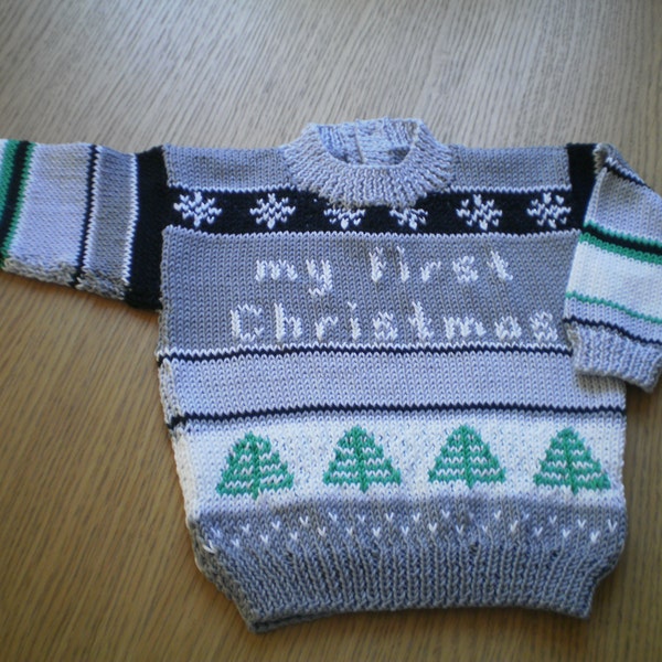 Pdf Knitting Pattern for Baby Christmas Jumper by Angela Turner, 0-3m, 3-9m, 9-12m