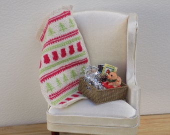 1:12 KNITTING PATTERN PDF doll's house Christmas throw by Angela Turner