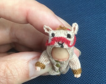 PDF 1:12 knitting pattern for newborn baby doll camel suit by Angela Turner