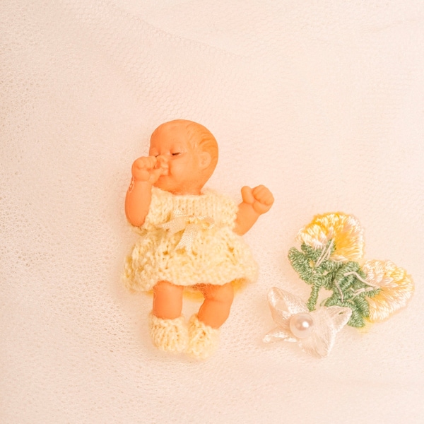 Pdf Knitting Pattern, original, for one twelfth scale miniature baby doll's house doll lacy dress by Angela Turner