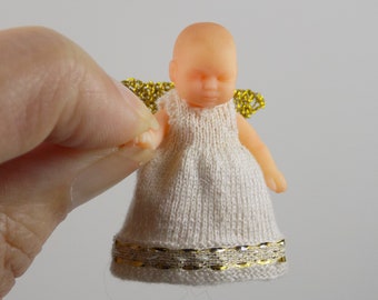 PDF KNITTING PATTERN for 1:12 doll's house baby angel outfit to fit newborn doll by Angela Turner