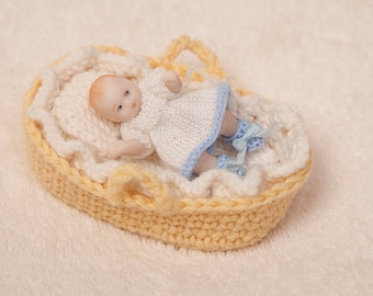 Pdf Knitting Pattern for 1/12th scale miniature baby dress and booties by Angela Turner