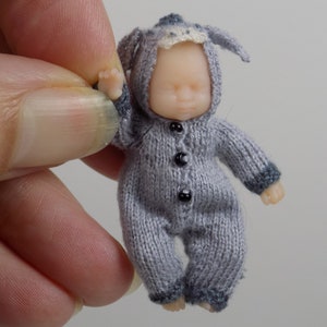 PDF 1:12 knitting pattern for newborn baby doll donkey suit by Angela Turner