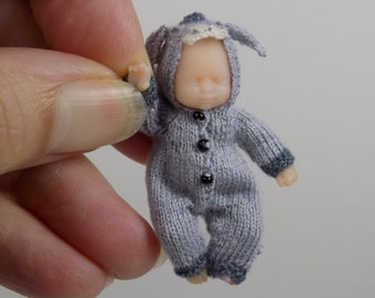 PDF 1:12 knitting pattern for newborn baby doll donkey suit by Angela Turner