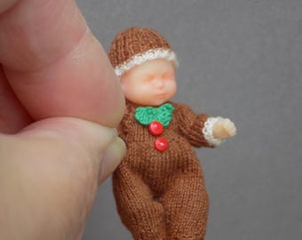 PDF KNITTING PATTERN 1:12 scale doll's house newborn baby Christmas Pudding suit by Angela Turner