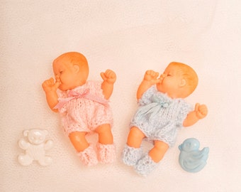 Pdf Knitting Pattern for a 1/12th scale dolls house baby doll romper and booties by Angela Turner