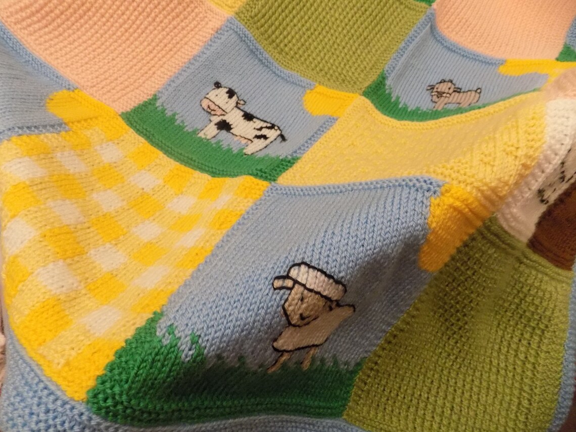 PDF KNITTING PATTERN Farmyard Animals Baby Blanket by Angela Turner - Etsy