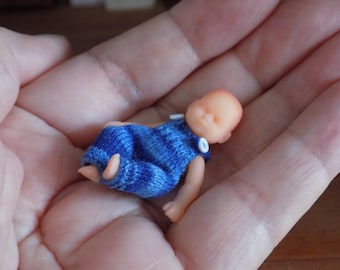 Pdf knitting pattern 1:12 miniature newborn baby dungarees by Angela Turner
