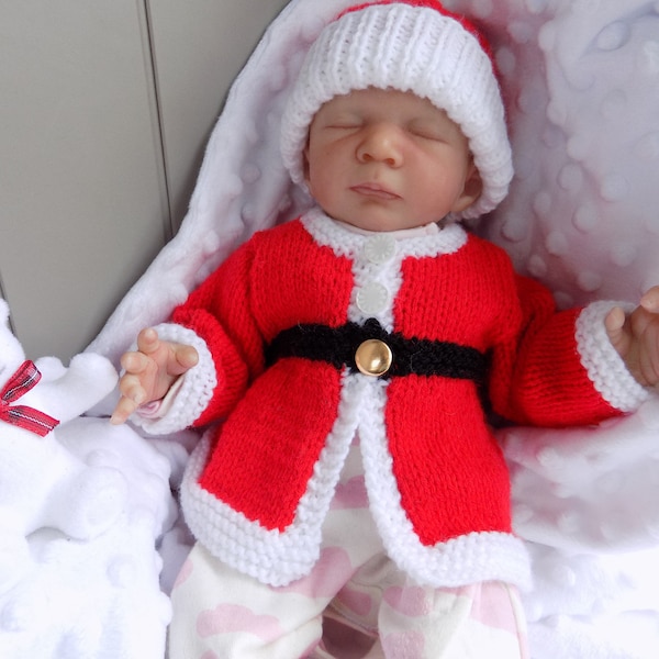 Pdf KNITTING PATTERN for preemie baby's first Christmas Santa coat, hat and NICU Santa toy by Angela Turner