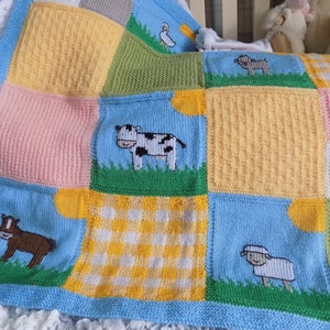 PDF KNITTING PATTERN Farmyard Animals Baby Blanket by Angela Turner