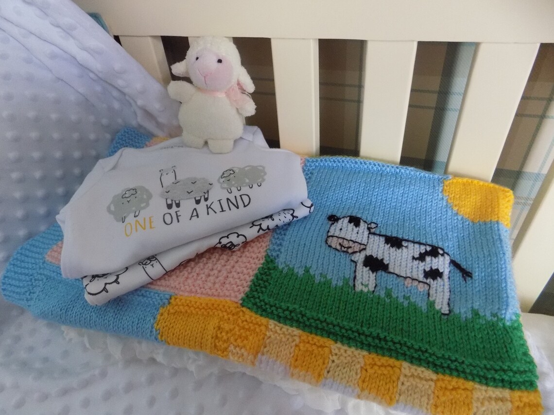 PDF KNITTING PATTERN Farmyard Animals Baby Blanket by Angela Turner - Etsy