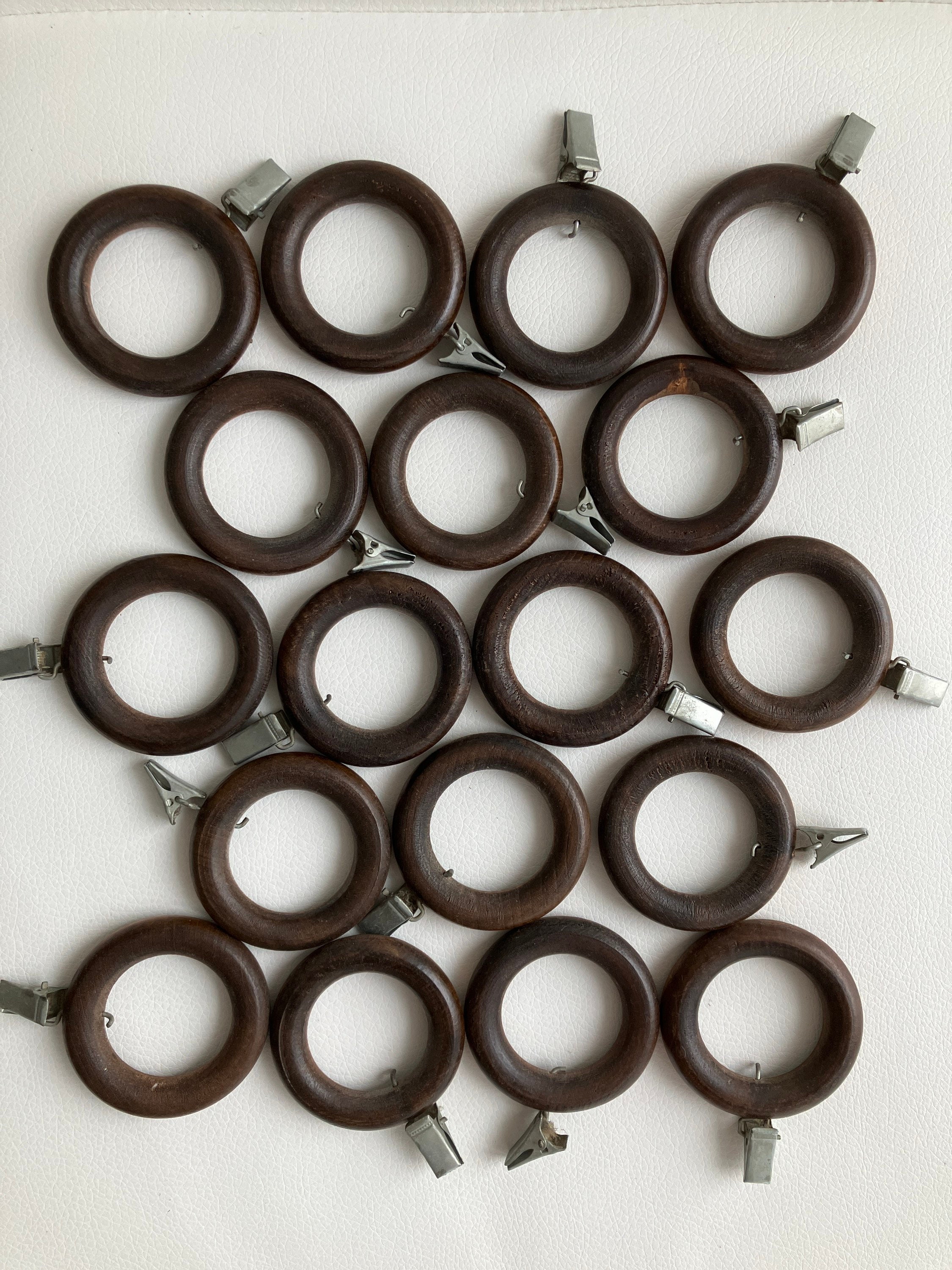 18 Wood Curtain Rings, Vintage Brown Wooden Curtain Rings, Wooden Drapery  Rings, Curtains Wooden Rings With Metal Clips, Wooden Rings 