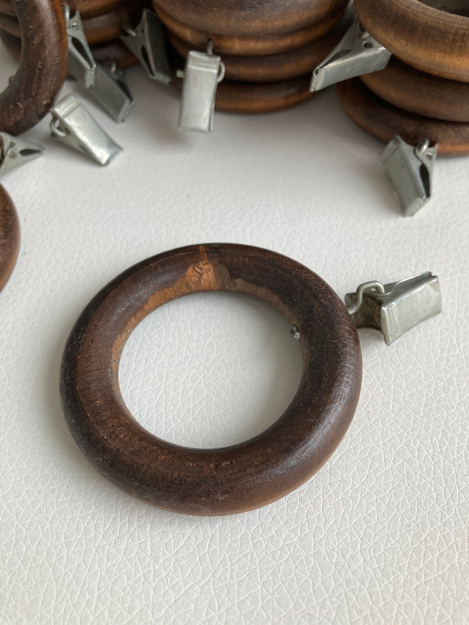 18 Wood Curtain Rings, Vintage Brown Wooden Curtain Rings, Wooden