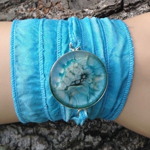 Silk wrap bracelet - Aqua/Silk Wrap Bracelet/boho bracelet/boho/boho jewelry/wrap bracelet/gift for her