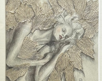 Winged Dreams- Framed Original Graphite and Rice Paper Drawing