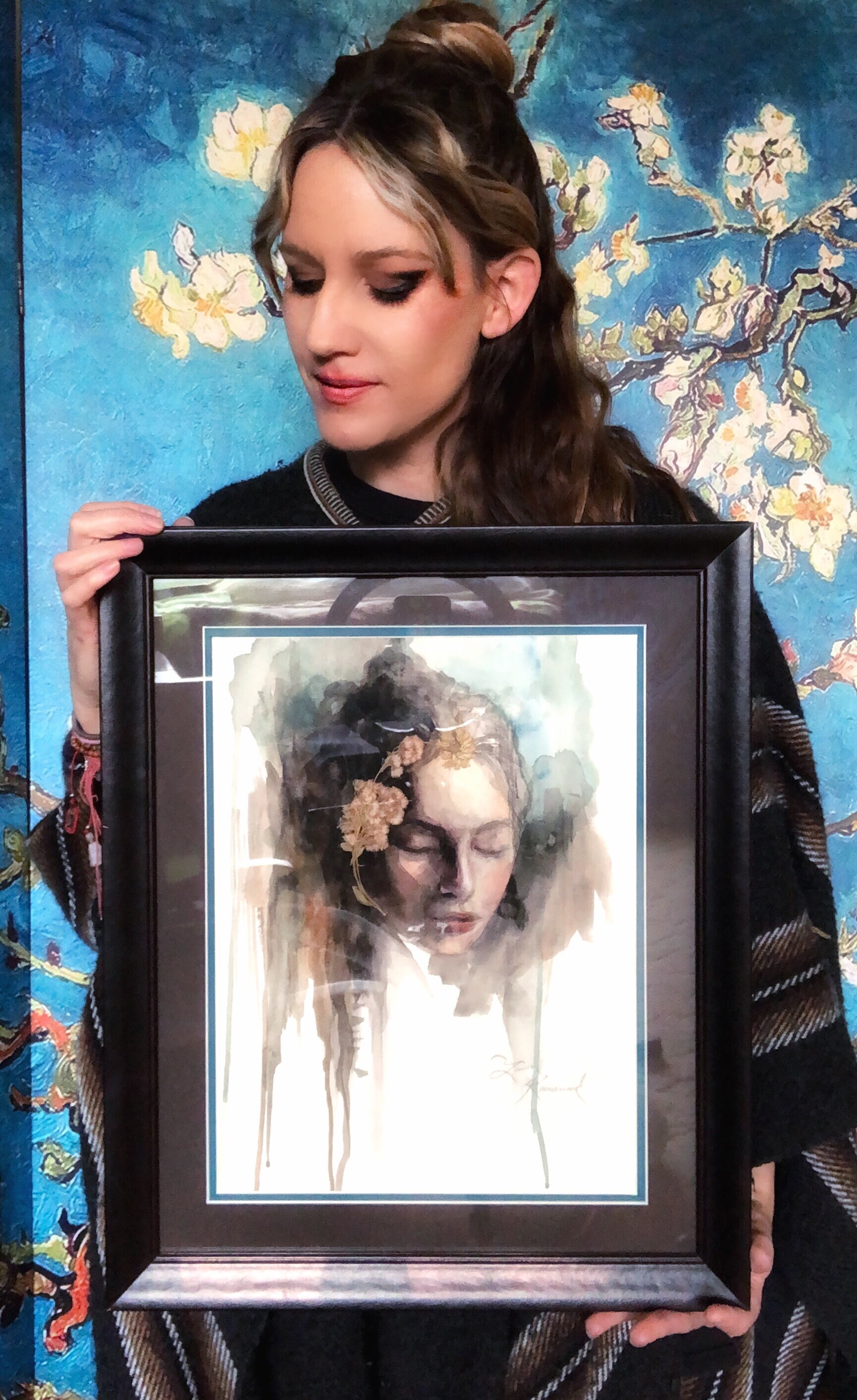 Original Framed Fine Art Watercolor Female Portrait With Etsy