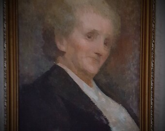 very old 1952 Hat Lady in Oil; by Dorothy Messenger ca PRINT OF OIL; 8.5 x 11 on plain off white stiff paper.