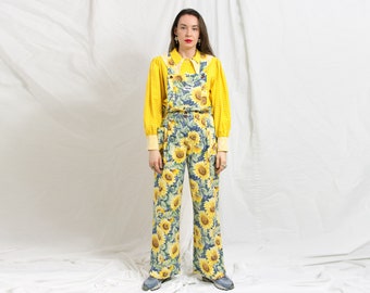 Handmade overalls in sunflowers pattern one of a kind