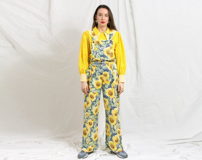 Featured listing image: Handmade overalls in sunflowers pattern one of a kind