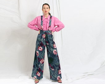 JASMIN wide leg overall pants in multi color floral pattern