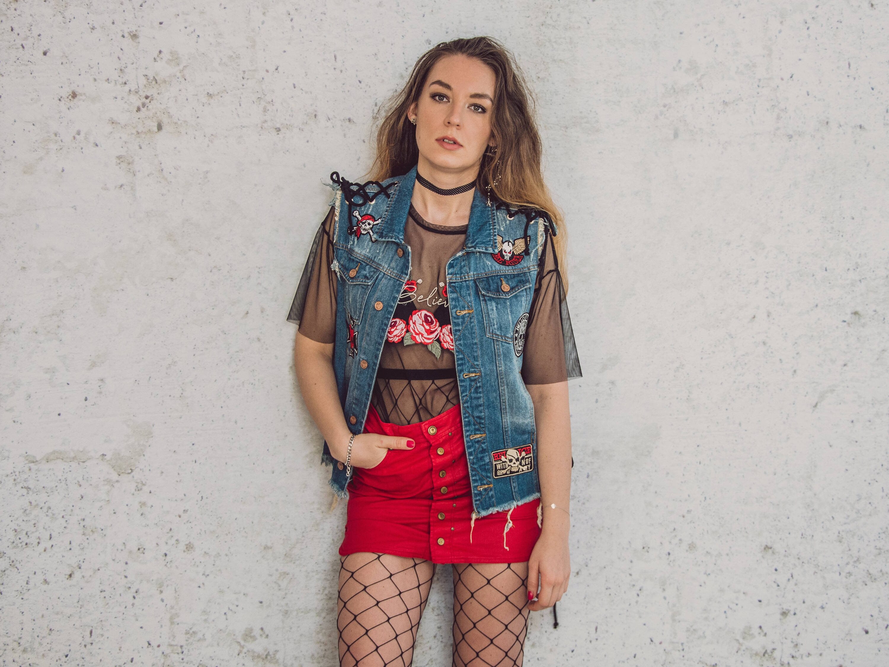 LACE UP Motorcycle VEST Denim Jacket 