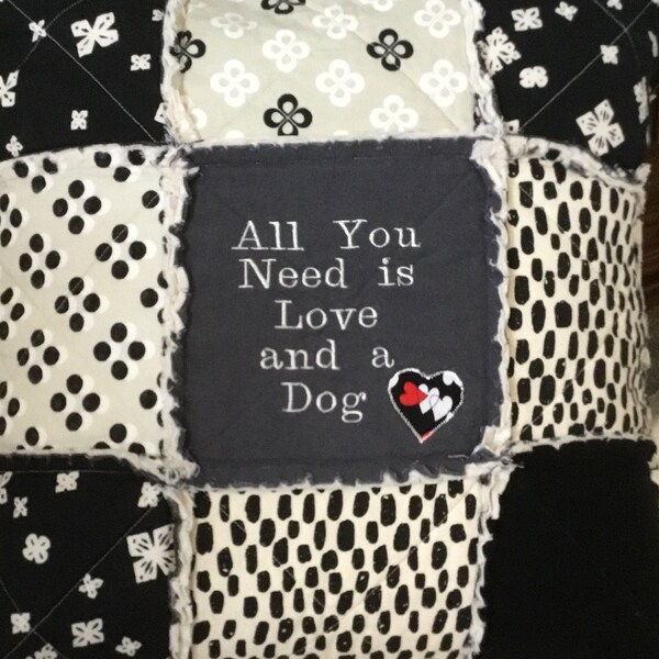 Dog Lover Pillow, Quilted Pillow Cover, Dog Mom Gift, All You Need is Love and a Dog, Farmhouse Pillow