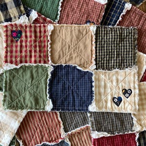Primitive Rag Quilted Placemat: Homespun Cotton Table Mat