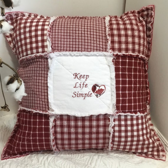 Red Quilted Pillow Farmhouse Pillow Primitive Pillow 18 x Etsy
