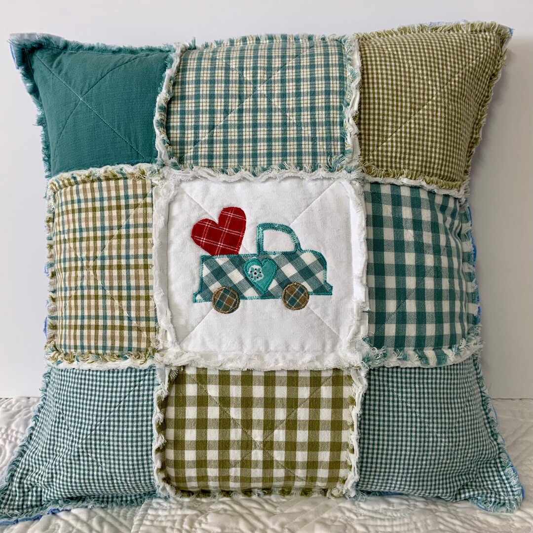 Teal Blue Farmhouse Pillow Cover 18x18 Quilted Pillow Cover Etsy