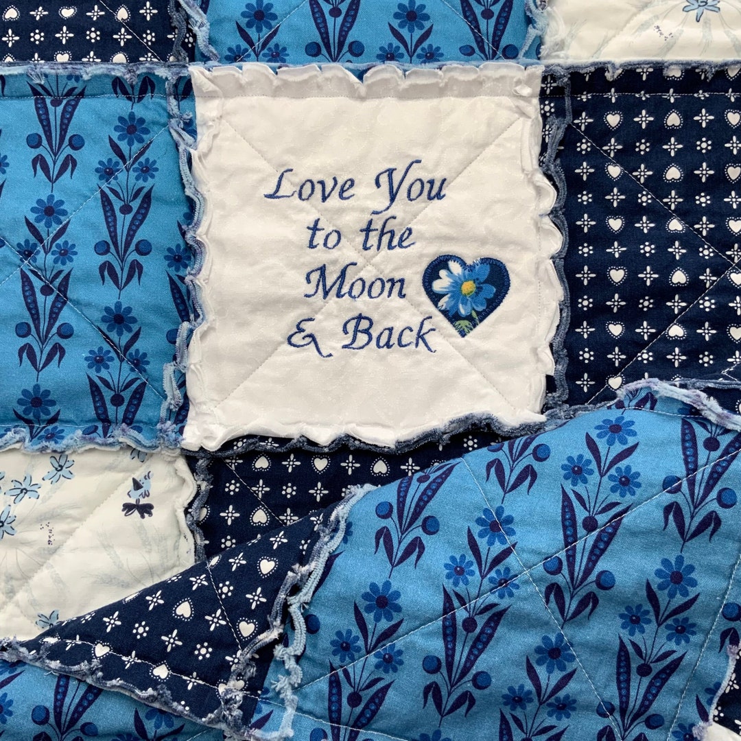 Embroidered Rag Quilt, Lap Quilt, Love You to the Moon & Back - Etsy