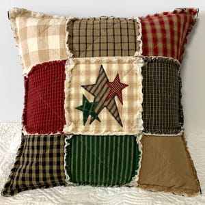 Throw Pillow Cover, Primitive Pillow, Quilted Pillow Cover, Appliqué Star Pillow