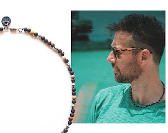 LAVA and HEMATITE men's necklace Choker men's necklace Volcanic lava Hematite Mookaite stone