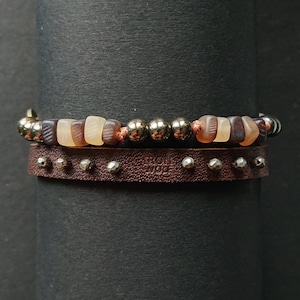 Men&#39;s HORN, Pyrite, Hematite, Leather Bracelet // bracelet set