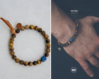 COBALT STROBE Matte Tiger Eye Quartz and Buddha bracelet