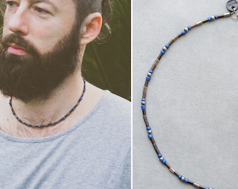 Mens choker EBONY wood and HEMATITE men's necklace