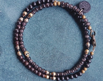 Blackstone + Sandalwood + Cat Eye + Brass * double-strand bracelet brass SKULL