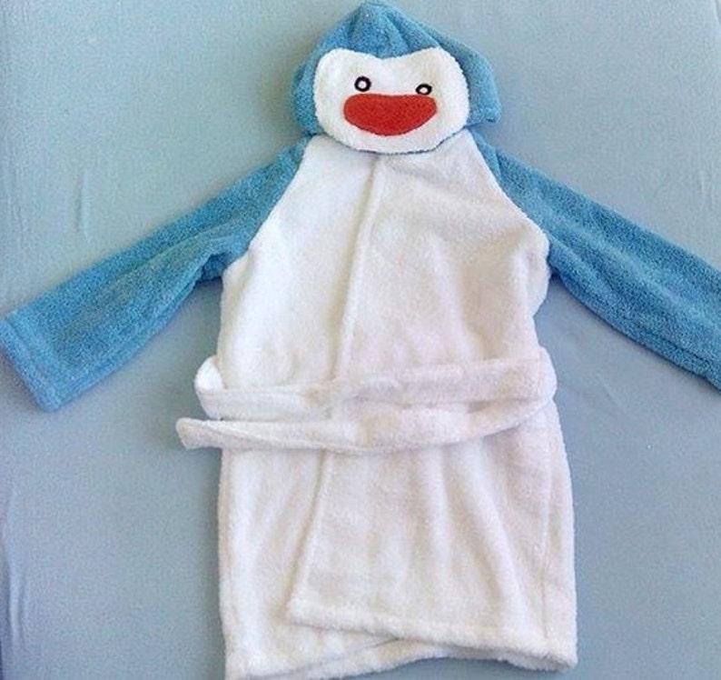 100 Cotton Penguin Bathrobe, Natural, Bath, Soft, Organic, Hooded