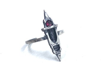 Tower Ring In Sterling Silver and Garnet