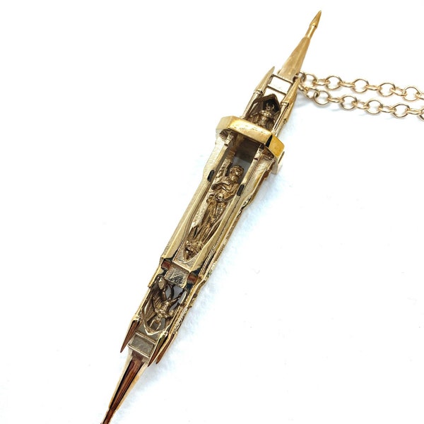 As Above So Below Necklace in bronze Witchy Gothic Chain Athame Ritual Castle Pendant Goth Witch Pirate Medieval