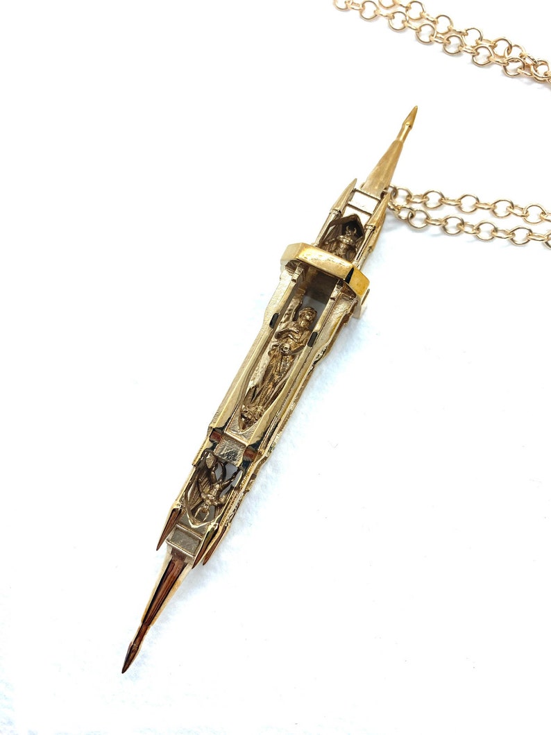 As Above So Below Necklace in bronze Witchy Gothic Chain Athame Ritual Castle Pendant Goth Witch Pirate Medieval image 1