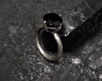 Black Spinel Claw Engagement Ring In Sterling Silver Goth Dystopian Cyberpunk Witch Dark Fashion