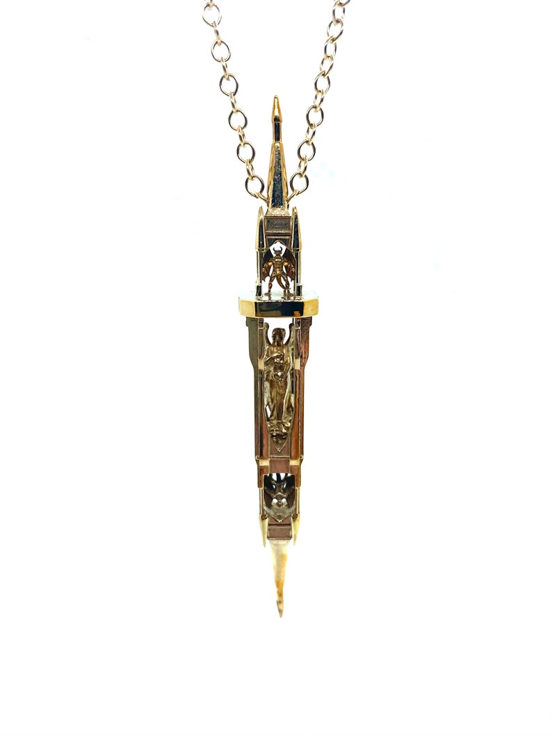 As Above So Below Necklace in bronze Witchy Gothic Chain Athame Ritual Castle Pendant Goth Witch Pirate Medieval image 3