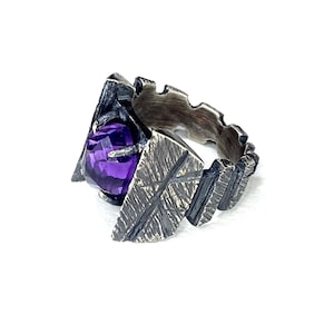 Paladin’s Curse Amethyst Ring Sterling silver Goth In Sterling Silver Futuristic Dark Cyberpunk Knight Dungeons and Dragons Medieval witch