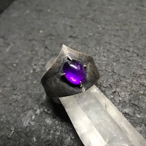 Ancient Kings Series Witch’s Finger Rich Amethyst Ring In Sterling Silver Brutalist Futuristic Dark Cyberpunk Knight Medieval Norse