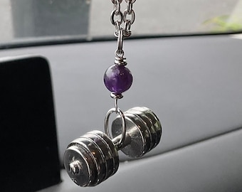 DUMBBELL Car Rear View Mirror Hanger: Stainless Steel Gym Gift