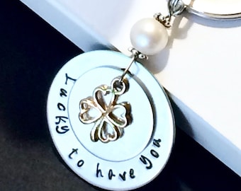 Personalized 24K Gold Four Leaf Clover Keychain, Lucky Charm Gift