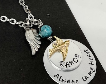 Personalized Memorial Car Rear View Mirror Hanger: 24K Gold Bird, Wing Charm