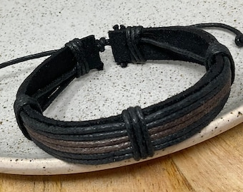 Adjustable Leather Cord Bracelet: Unisex Braided Cuff