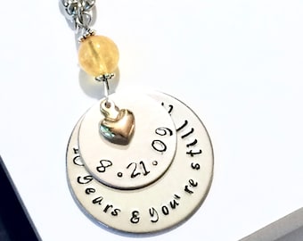 Personalized Anniversary Car Charm, Heart Pendant, Custom Date & Years
