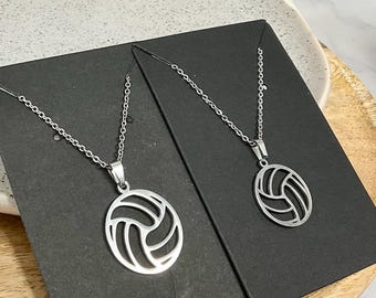 Stainless Steel Volleyball Pendant Necklace, Unisex Sport Jewelry